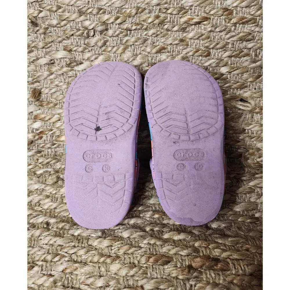 Crocs Shoes Girls Sz. C 10 Crocband Chevron Beaded Clogs Purple Rainbow Jib Bitz